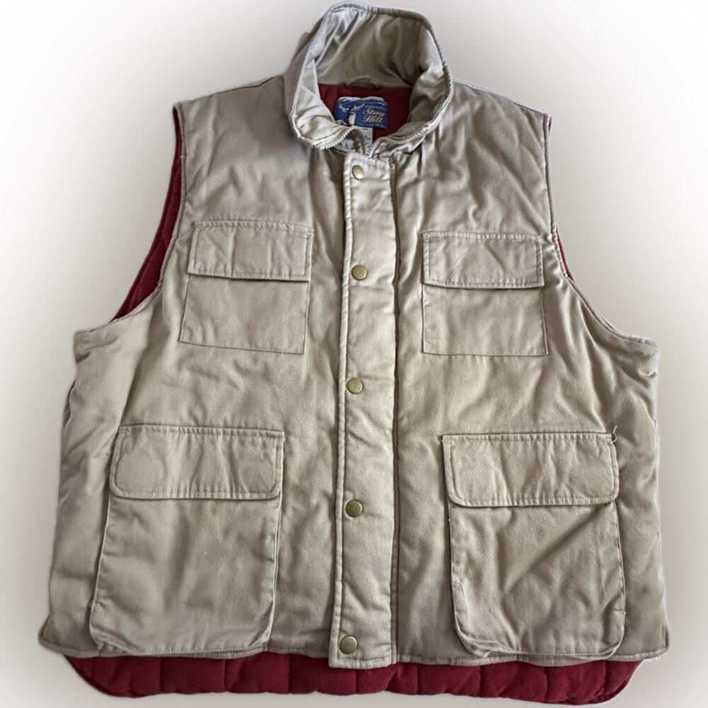 Vintage Haband Stag Hill Quilted Hunting Vest Mens Large Tan Red Flannel Lined